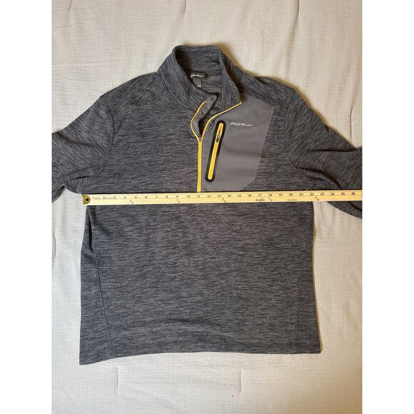 Eddie Bauer Men’s Quarter Zip Fleece Pullover Gray Heather Large Yellow Zipper - Picture 5 of 6